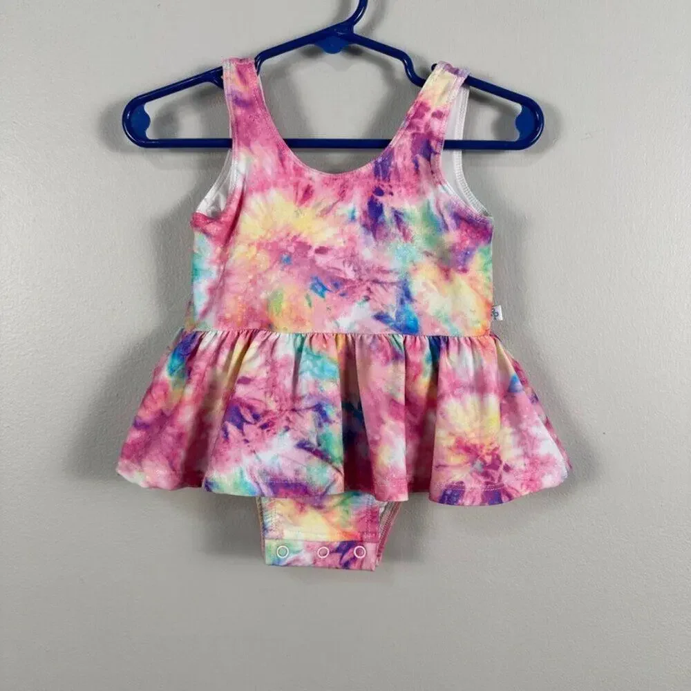 Posh Peanut Swimsuit Girls 12-18 Months Tie Dye One Piece Twirl Skirt Swim